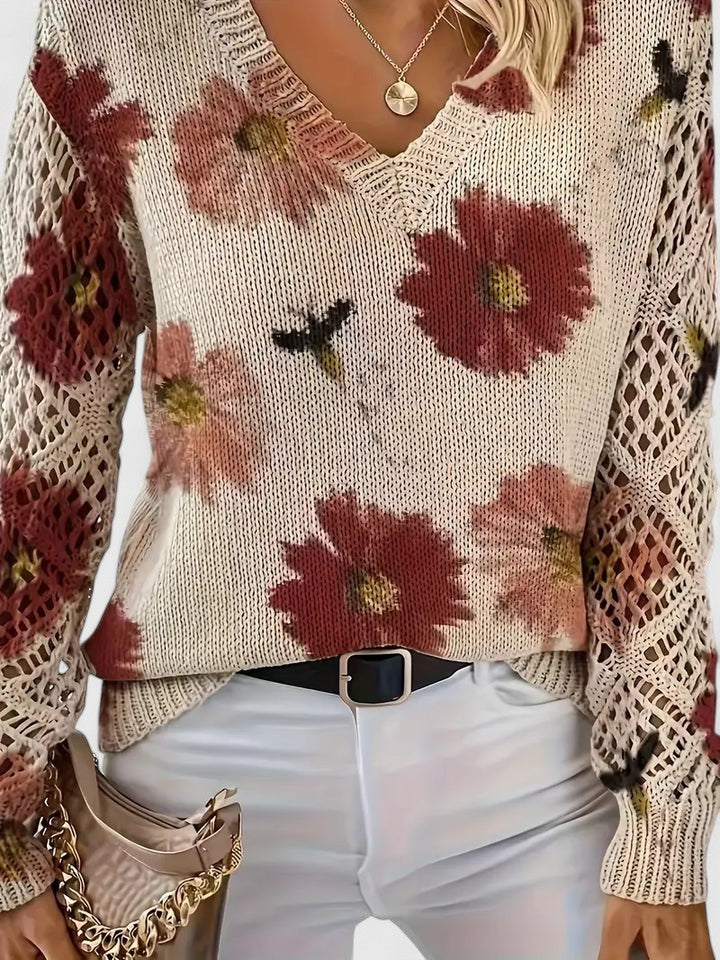 Aurélie | Floral V-Neck Knit Sweater