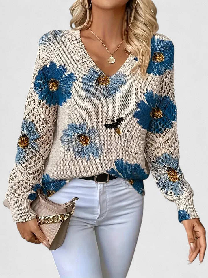 Aurélie | Floral V-Neck Knit Sweater