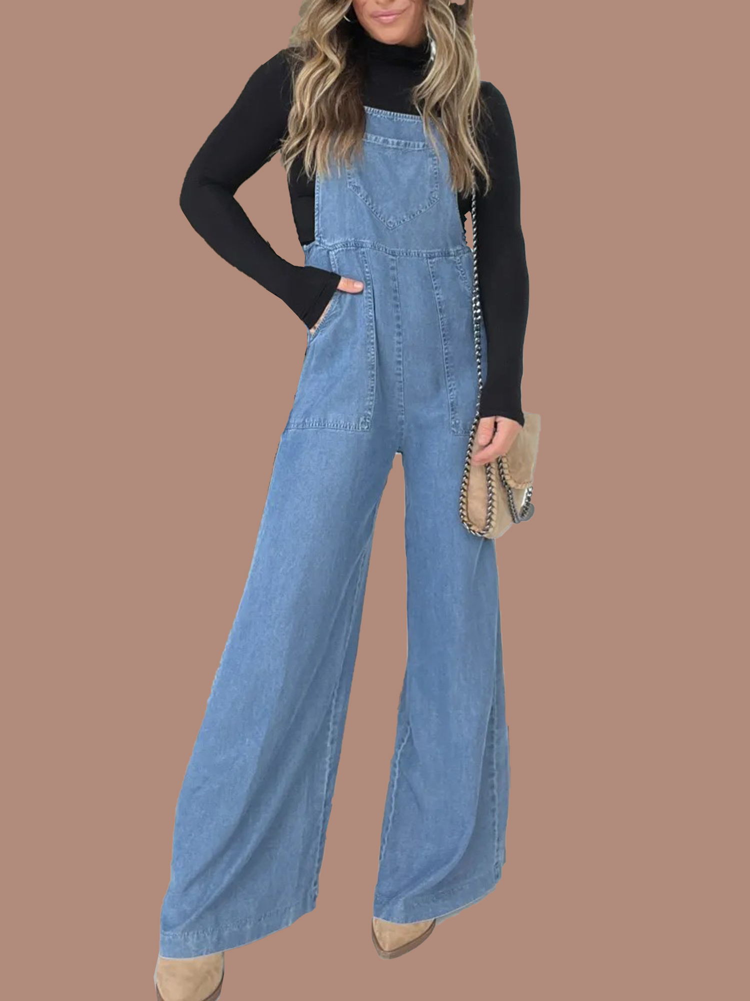 Women's Denim Wide Leg Overalls Jumpsuits