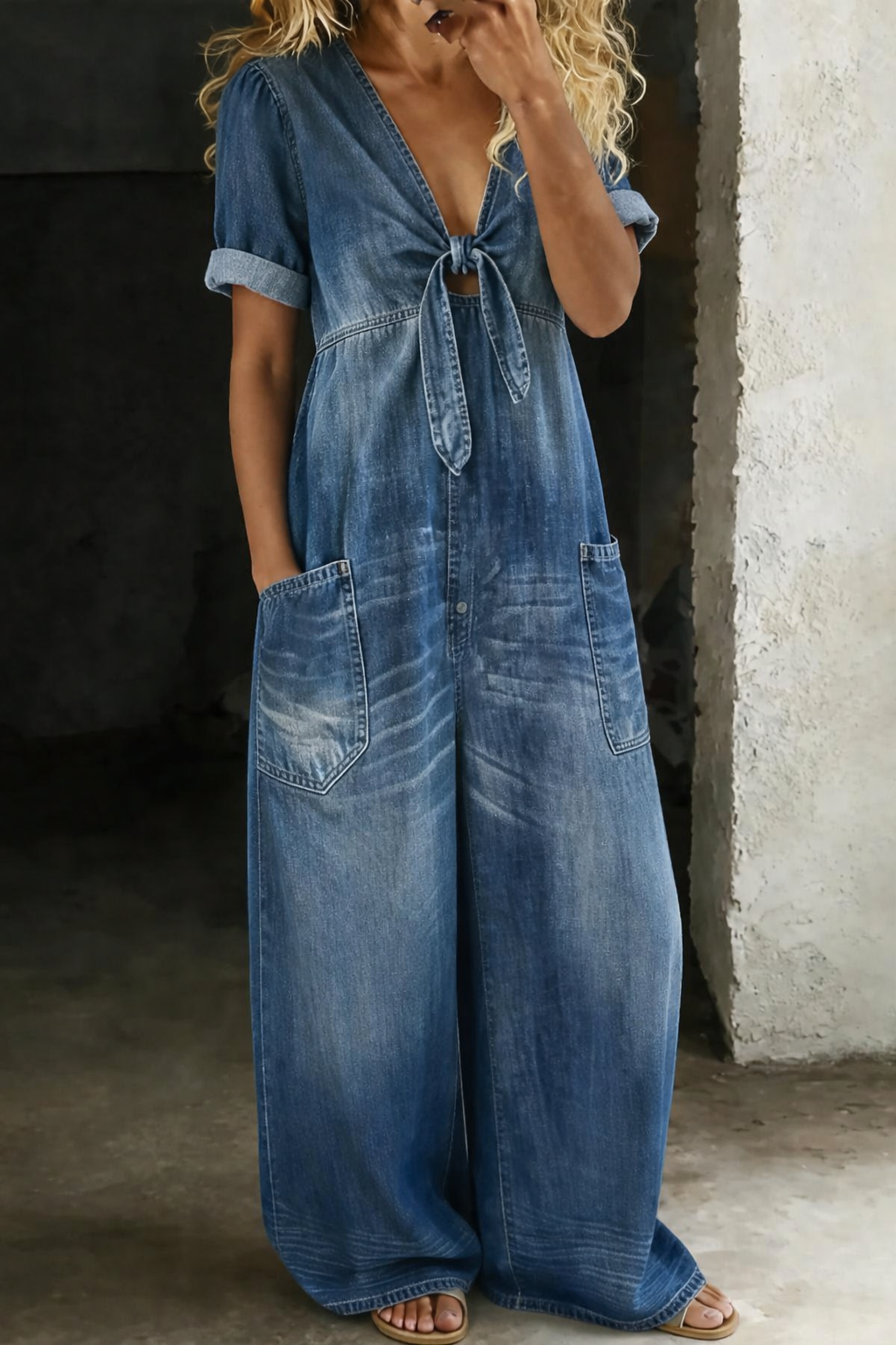 Maya | Short-sleeved jumpsuit with a V-neck