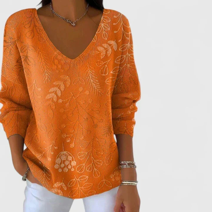 Celia | Autumn Print V-Neck Top