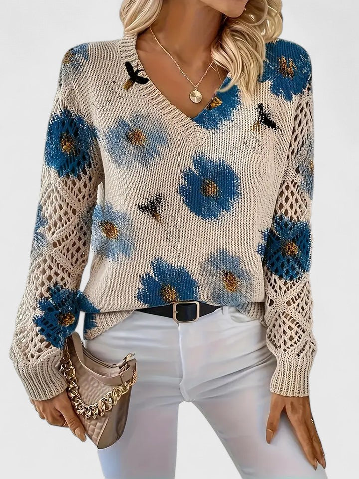 Aurélie | Floral V-Neck Knit Sweater