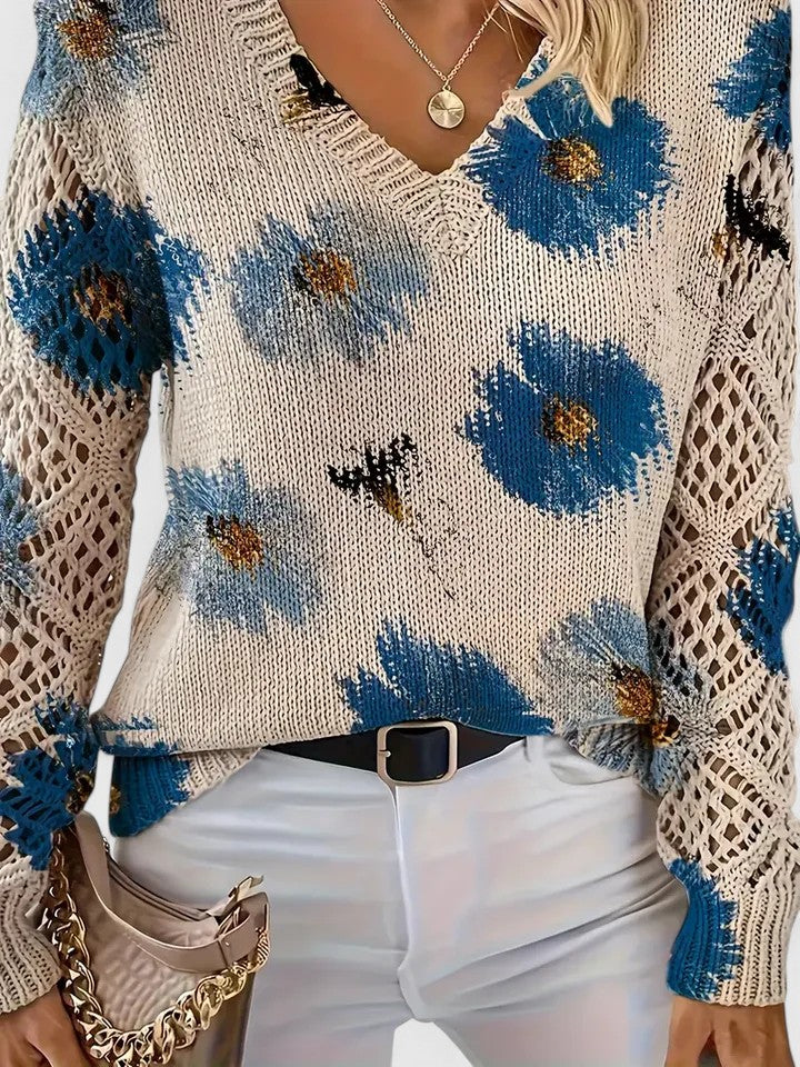 Aurélie | Floral V-Neck Knit Sweater