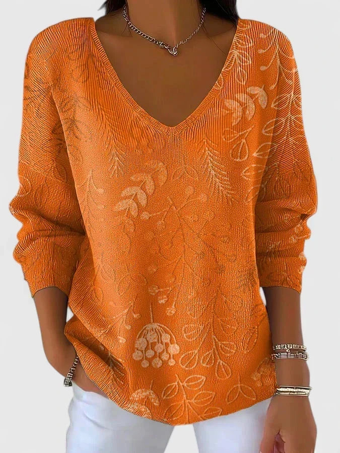 Celia | Autumn Print V-Neck Top